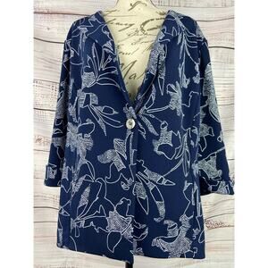 Susan Graver Printed LK Cutaway Hem Jacket Womens XL One Button 3/4 Slv Pockets